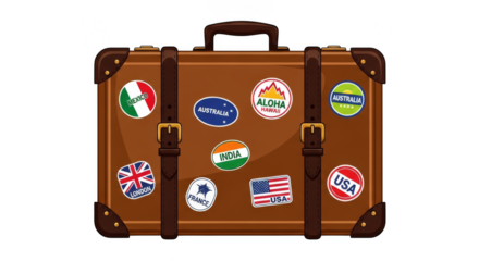 Welltraveled suitcase with global stickers