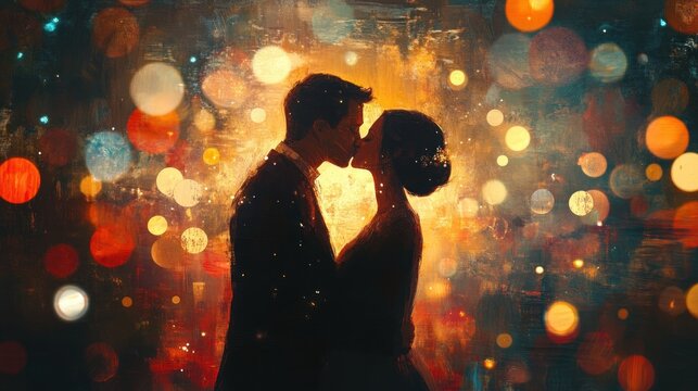 Romantic couple kissing