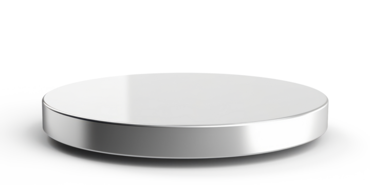 silver metal shiny round podium with shadows for product presentation isolated on white or transparent png - Powered by Adobe