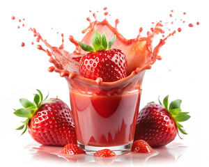 delicious strawberries juice splash isolated on white background PNG,AI GENERATED