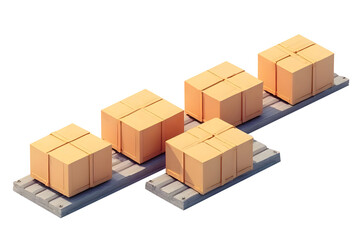 Parcel boxes, wooden boxes, wooden crates on conveyor belts, transport for airplanes