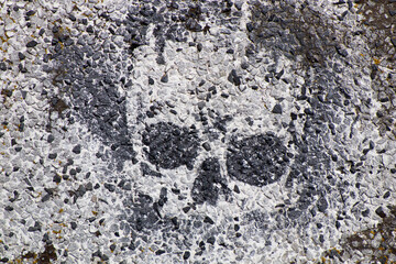 Close-up image granite texture revealing abstract skull shape unique natural artistic pattern.