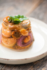 Terrine with milk cap mushrooms and red onion 