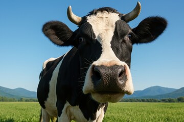 Curious cow in meadow landscape.