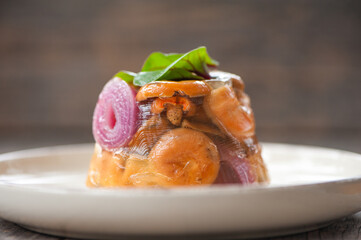 Terrine with milk cap mushrooms and red onion 