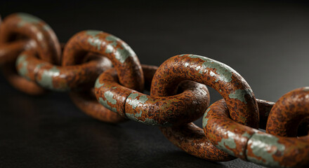 Fototapeta premium Close-up shot of a rusty chain with blurred background showing decay and industrial texture
