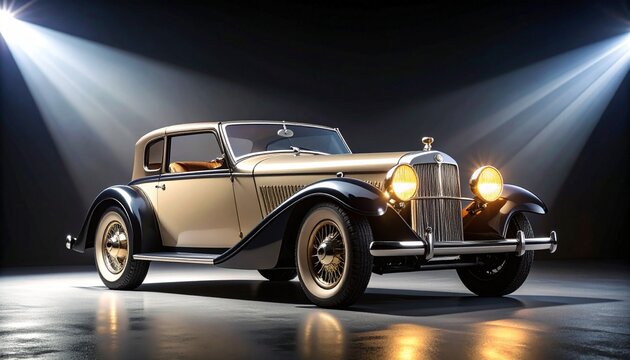 Fototapeta Vintage car in a spotlight with retro design showcasing classic appeal and style