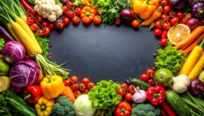 Circular arrangement of colorful antioxidant-rich vegetables in a beautiful rainbow display