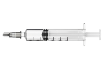 Medical syringe with clear barrel and plunger for injection isolated on a transparent background