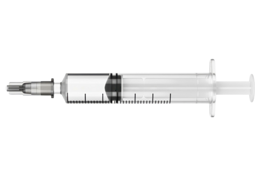 Medical syringe with clear barrel and plunger for injection isolated on a transparent background - Powered by Adobe