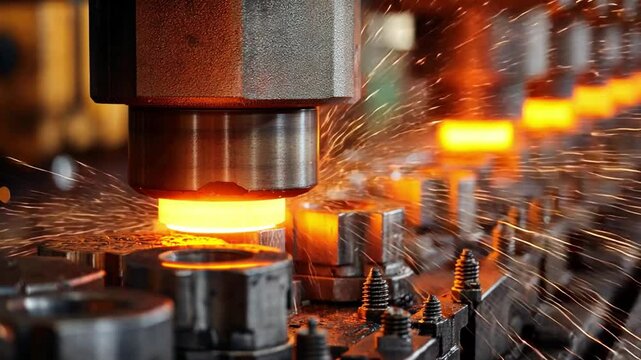 High-Detail Close-Up of Industrial Machinery with Heating Processes in a Manufacturing Facility