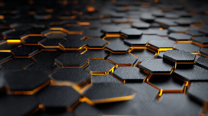 Obraz premium Abstract hexagonal pattern with glowing elements in metallic colors
