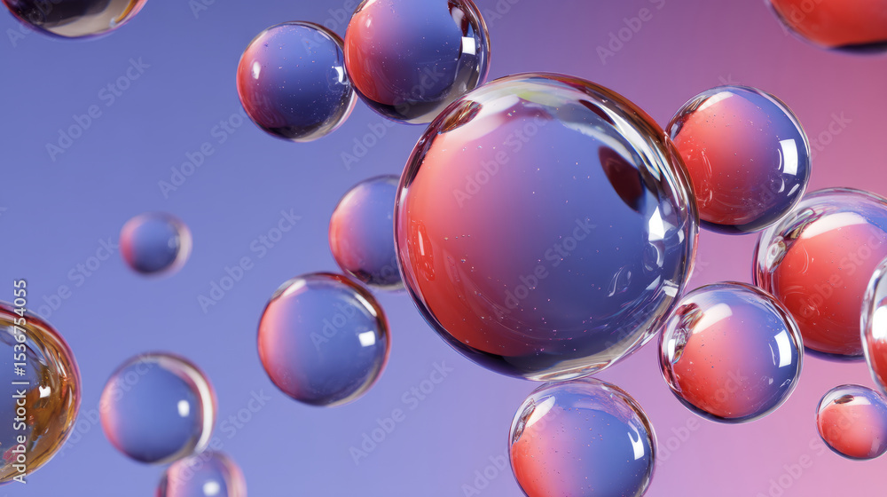Poster abstract floating glass spheres with gradient tones on a soft background
