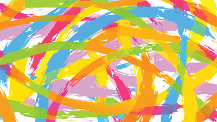 Colorful abstract painting featuring brush strokes in vibrant hues overlapping each other randomly