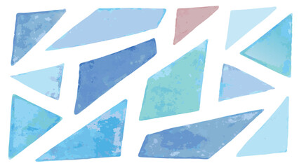 Watercolor triangles in shades of blue and pink arranged on a white background creating an abstract design
