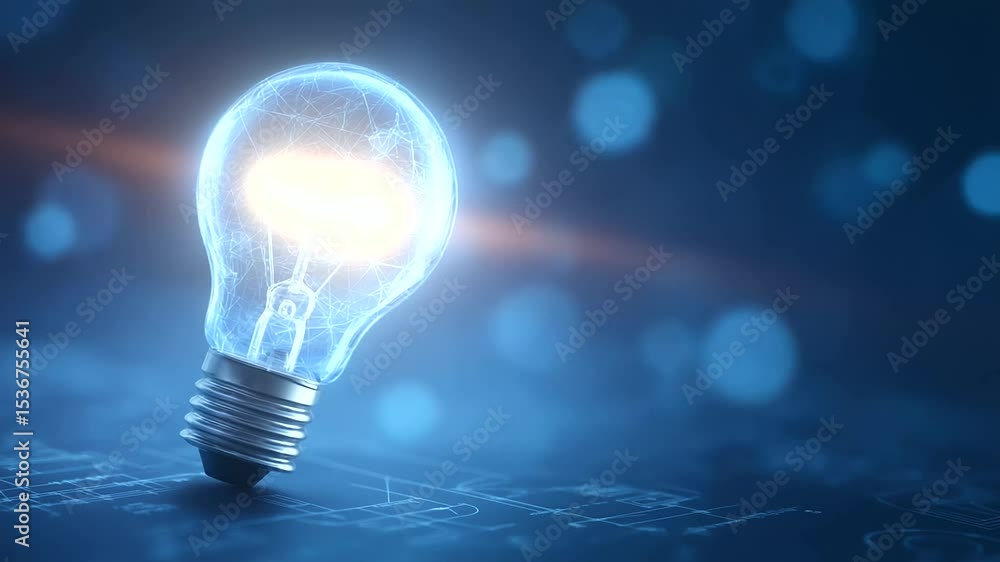 Poster a glowing lightbulb surrounded by intricate blueprints and design sketches, symbolizing innovation a