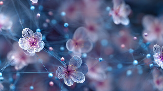 A digital painting of a digital matrix with interconnected silver and indigo nodes