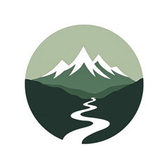 Serene Mountain Landscape Design featuring a winding river path ideal for branding logos and nature themed projects.