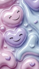 Obraz premium A colorful, playful design featuring smiling heart shapes in shades of pink and blue, evoking a cheerful and whimsical atmosphere.