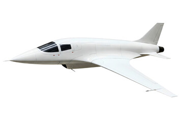 Obraz premium Futuristic white jet with wide windows and sleek aerodynamic shape isolated on a transparent background
