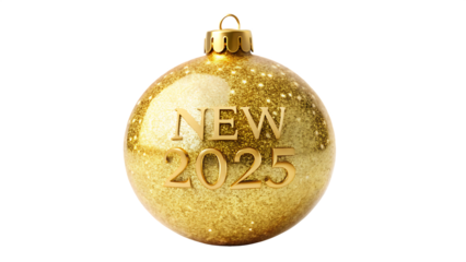 gold christmas ball as  new year 2025 festive  isolated on white background PNG , AI GENERATED