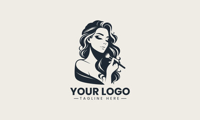 Cute young woman applying makeup in front of mirror with joyful expression cartoon vector logo illustration design