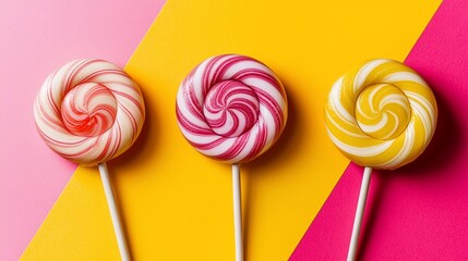 Colorful swirl lollipops on a vibrant background