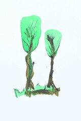 Abstract Watercolor Leaves on White Background