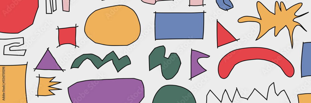 Poster abstract vector icon sheet with colorful hand-drawn shapes and outlines – ideal for modern design el