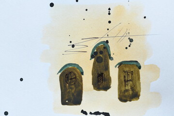 Abstract Watercolor with Brown Shapes and Teal Accents