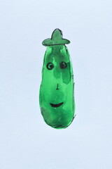Whimsical Pickle with Hat Illustration
