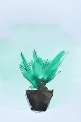 Abstract Watercolor of Potted Plant