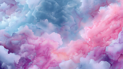 Fototapeta premium Watercolor pastel clouds in pink and blue hues on artistic background