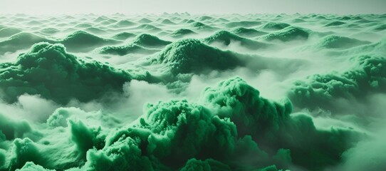 Green misty cloudscape. Abstract dreamlike fantasy landscape image.