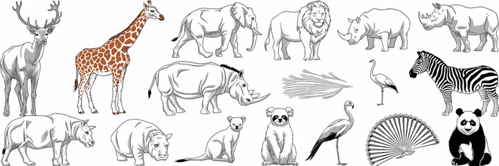 Wildlife icon sheet with diverse animal styles &ndash; Ideal for nature documentaries, zoo campaigns, or animal-themed designs.