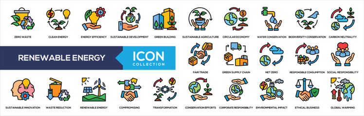 Renewable Energy Lineal Color Icon Collection