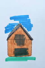 Abstract House Drawing with Triangular Roof
