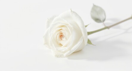 White Rose Lying on White Background Elegant Floral Still Life