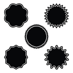 Blank Badge Silhouette Set, Black Vector Emblem and Seal Icons.