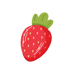 Red whole strawberry in flat style isolated on a white background.