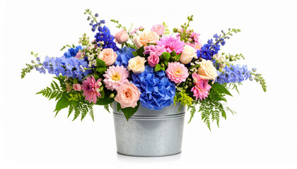 arreglo floral en maceta metálica