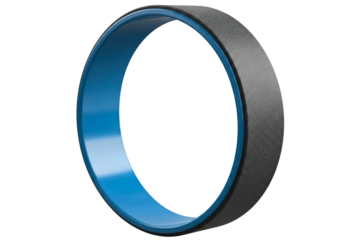 Black and blue yoga wheel for stretching and exercise isolated on a transparent background