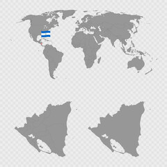 Nicaragua Map Set with World Location.