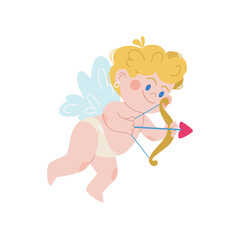 Little cupid vector character. Romantic character for Valentine's Day. Mythical cherubs with bows and arrows. Flying amurs with wings