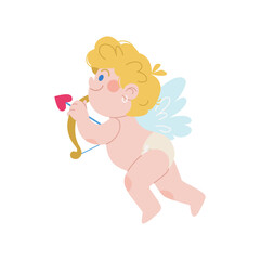 Little cupid vector character. Sweet angel of valentine's day. Mythical cherubs with bows and arrows. Flying amurs with wings