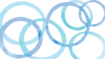 Watercolor circles overlapping in shades of blue and turquoise on a white background creating a pattern