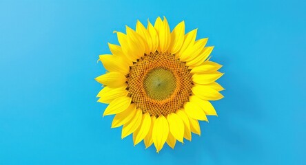 Obraz premium Sunflower Blossom on Bright Blue Backdrop Top View