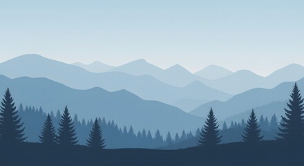 Obraz premium Minimalist Blue Mountain Landscape Vector with Pine Trees