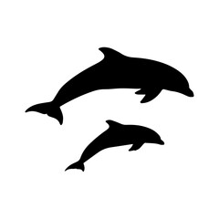 Fototapeta premium Minimalist Black Silhouette of Dolphin on White Background.