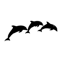 Fototapeta premium Minimalist Black Silhouette of Dolphin on White Background.
